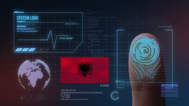 Biometrisches Fingerabdruckscanner-Identifikationssystem. Albanien Nationalität