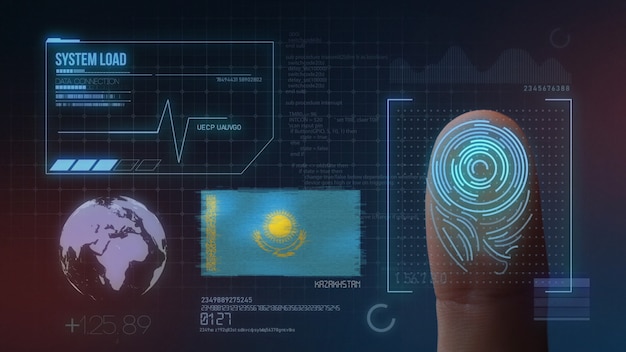 Foto biometrisches fingerabdruckscanner-identifikationssystem. kasachstan nationalität