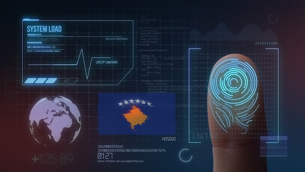 Biometrisches Fingerabdruckscanner-Identifikationssystem. Kosovo-Nationalität