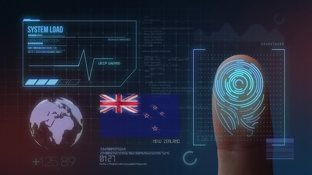 Biometrisches Fingerabdruckscanner-Identifikationssystem. Neuseeländische Nationalität