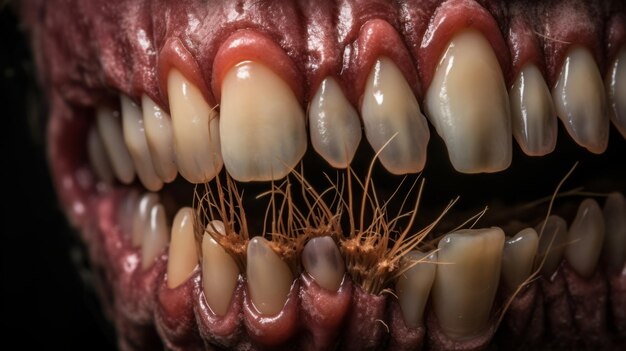 Biomorfismo etéreo Macro de dentes com pêlos