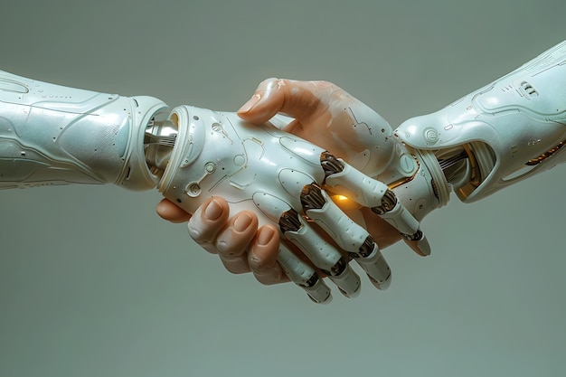Bionischer Handschlag überbrückt die Trennung zwischen Mensch und Maschine für eine Zukunft und Fortschritt
