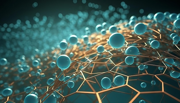 Biotech-Zelle miteinander verbundene Linien 3D-Illustration Biotechnologie oder Biotech Generative ai