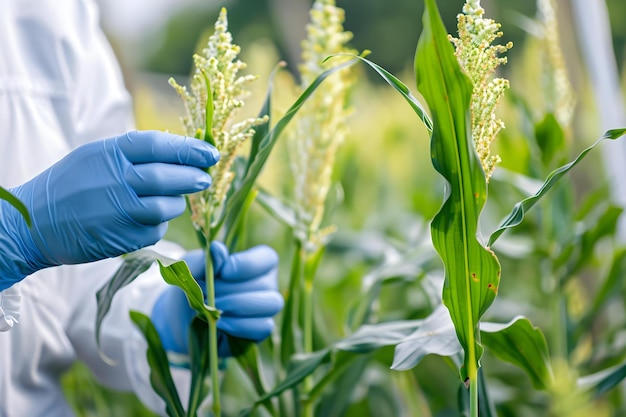 Foto la biotecnología moderna mejora la agricultura con ogm para cultivos saludables y abundantes en las zonas rurales concepto biotecnología agrícola ogm desarrollo rural salud de cultivos agricultura sostenible