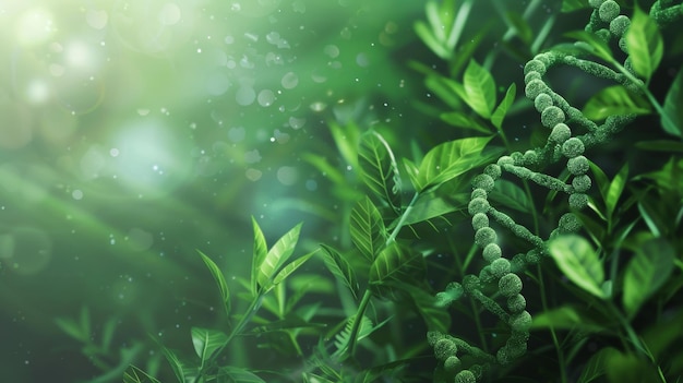 Biotecnología verde o concepto de biología sintética gráfico de plantas combinadas con ADN