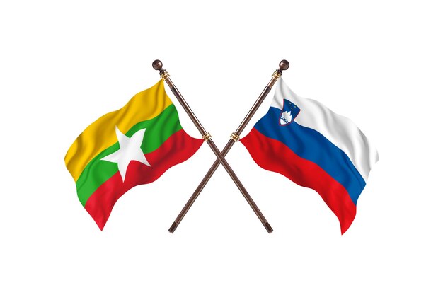Birmânia contra fundo de bandeiras de dois países da Eslovênia