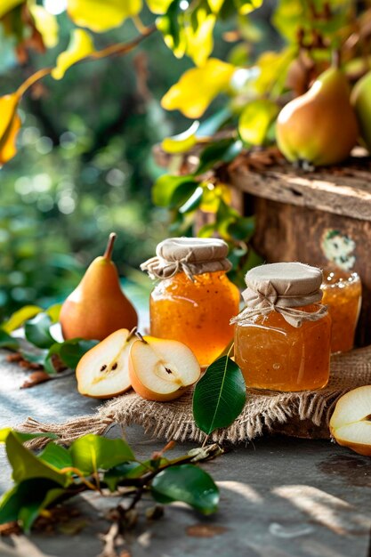 Birnenmarmelade in einem Glas Selektive Konzentration