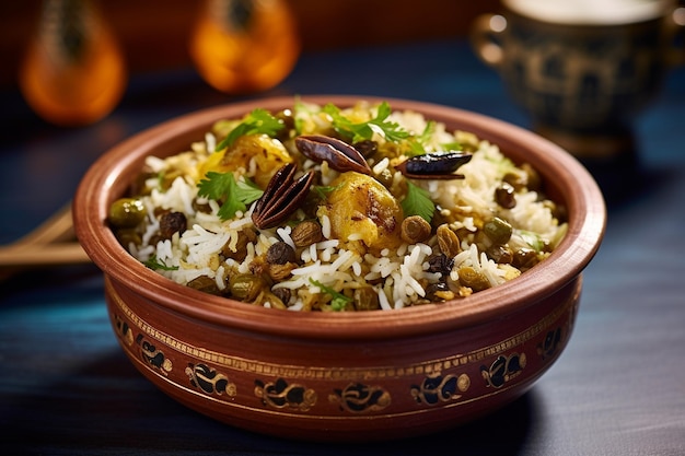 Biryani con caparrones fritos y crujientes