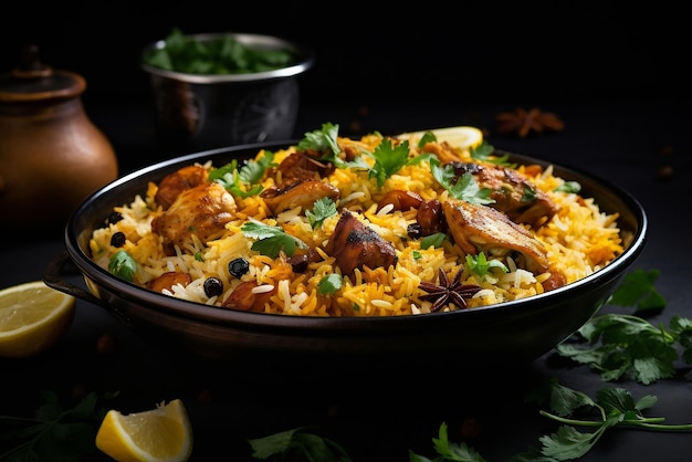 Foto biryani de frango com arroz basmati cozido a vapor