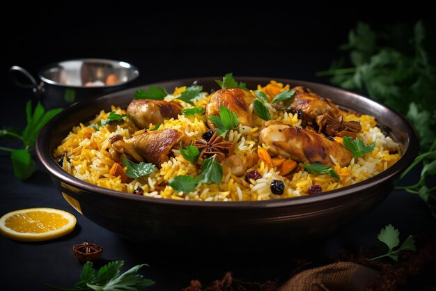 Foto biryani de frango com arroz basmati cozido a vapor