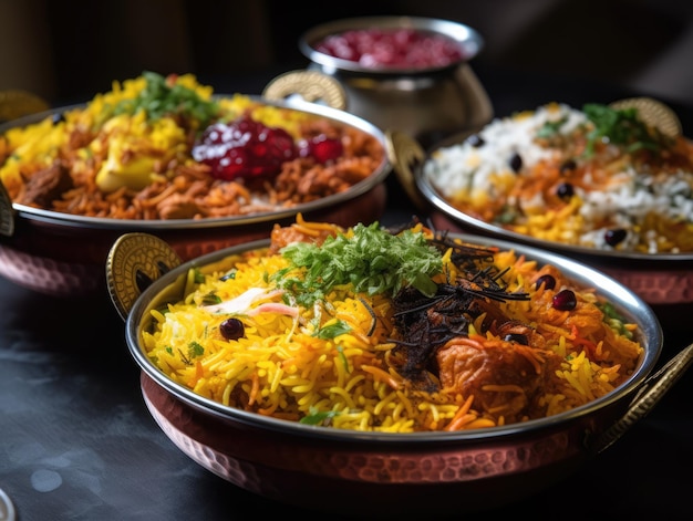 Un biryani especiado servido en platos generativos ai