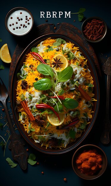 Biryani con hebras de azafrán Raita y arroz basmati Decorati Celebraciones indias Cocina de estilo de vida