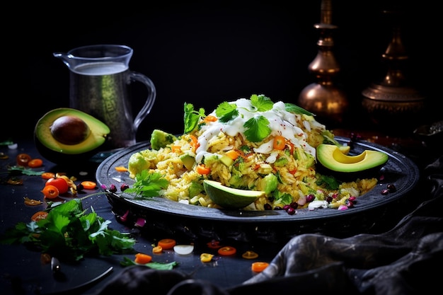 Biryani mit cremigen Avocadoscheiben