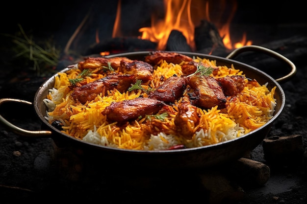 Biryani mit gebratenen Brotstücken