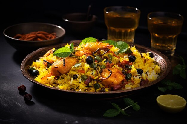 Biryani mit Tart Kumquat Garniere