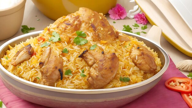 Biryani de pollo con arroz basmati al vapor