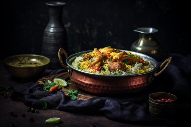 Foto biryani de pollo con dum handi