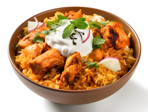 Biryani de pollo con especias aromáticas servido con raita IA generativa