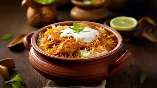 Biryani de pollo gourmet generado por AI