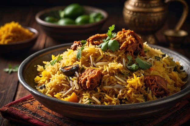 Biryani vegetal de estilo indio con arroz de azafrán