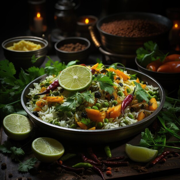 Biryani de verduras Arroz perfumado cocinado con especias de verduras mixtas Arroz Pilaf