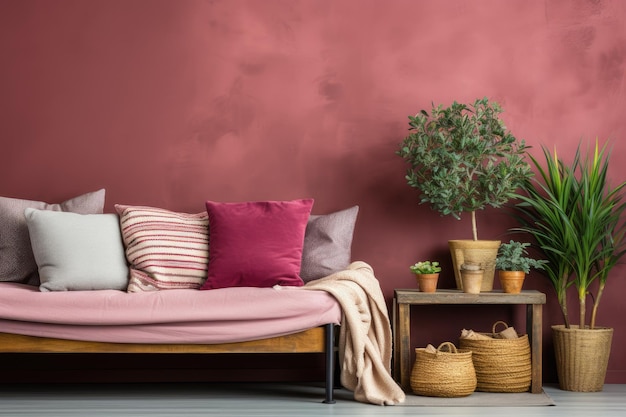 Bis 2023 wird das Innere des Schlafzimmers eine leuchtend rosa Modellwand in tiefschwarzem Scharlachrot und Bur sein