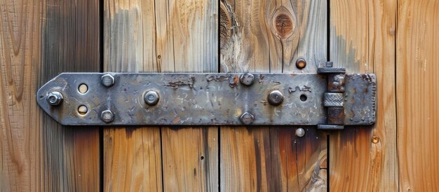 Foto bisagra de acero unida a una pared de madera