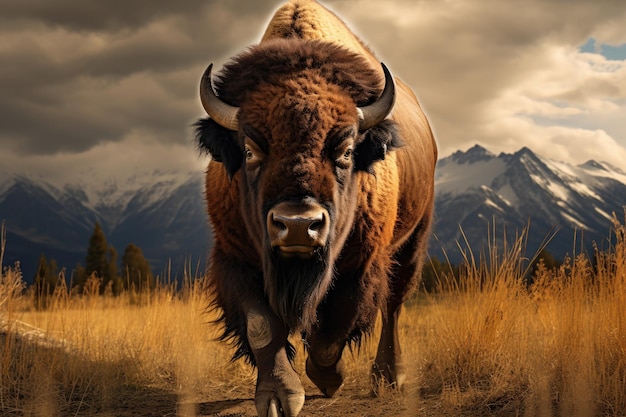 Bisão no Parque Nacional de High Teton Wyoming EUA búfalo em estado selvagem gerado por IA