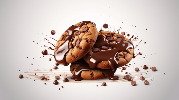 biscoitos biscoitos fluido chocolate publicidade fundo branco