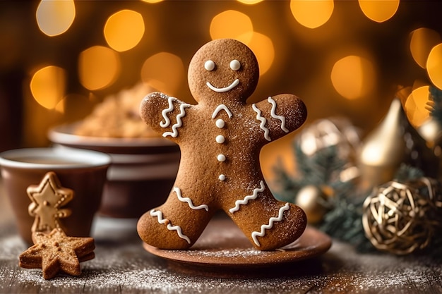 Biscoitos caseiros de homem-biscoito na mesa de natal fechar ai gerado