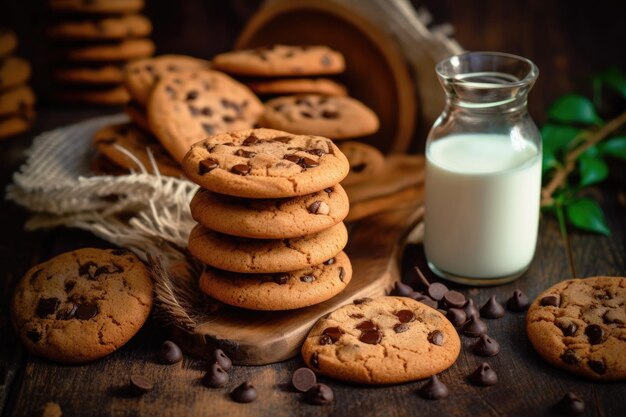 biscoitos com chocochips na mesa da cozinha publicidade profissional fotografia de alimentos