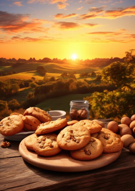 Biscoitos com nozes na mesa de madeira conceito de comida saudável Generative Ai