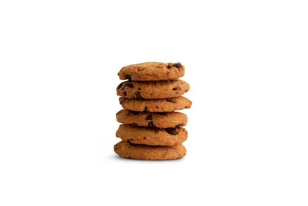 Foto biscoitos de chocolate deliciosos em pé sobre fundo branco