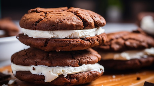 Biscoitos de chocolate pouco saudáveis com recheio de creme