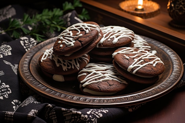 Foto biscoitos de chocolate tradicionais com enchimento de creme de aparência estética