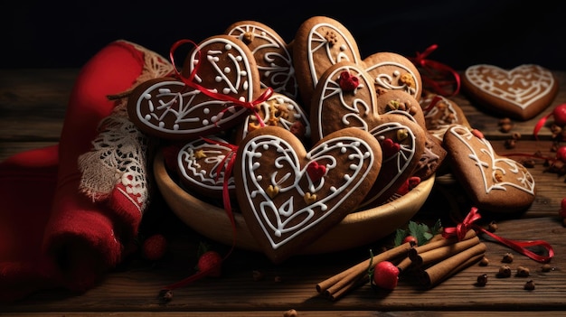 Biscoitos de coração de pão de gengibre tradicionais para a Oktoberfest IA generativa