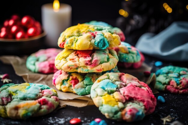 Biscoitos de férias exagerados feitos com mistura de cores e sabores criados com IA generativa