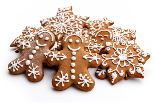 Biscoitos de gengibre de Natal em fundo branco