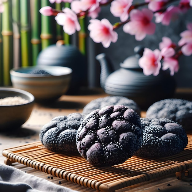 Biscoitos de gergelim preto japoneses