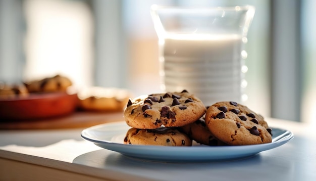 Biscoitos de manteiga de amendoim com pedaços de chocolate um copo