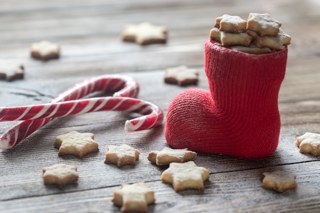 Biscoitos de manteiga na meia de natal