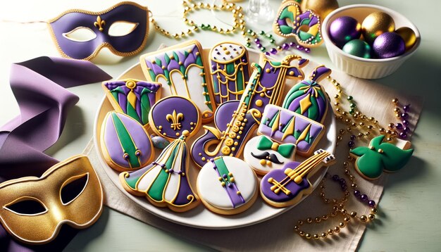 Biscoitos de Mardi Gras a celebrar os ícones de Nova Orleães