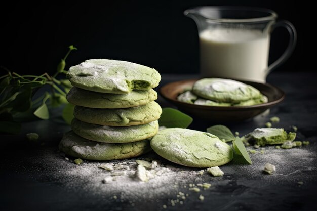 Foto biscoitos de matcha com flocos de amêndoa e pó