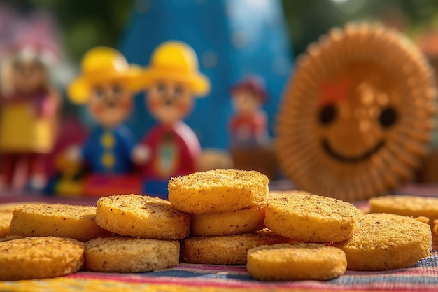 Biscoitos de milho ou fubá em uma mesa decorada para a tradicional Festa Junina Saint John39s festival Generative AI