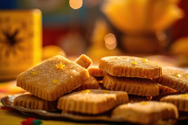 Biscoitos de milho ou fubá em uma mesa decorada para a tradicional Festa Junina Saint John39s festival Generative AI