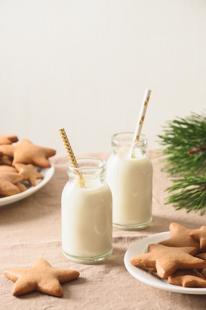 Biscoitos de natal caseiros com leite para o papai noel