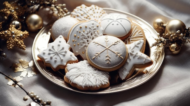 Biscoitos de Natal com decorações no conceito de fundo de celebração de Natal