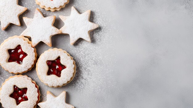 Foto biscoitos de natal com geleia em um fundo claro vista superior espaço de cópia ia geradora