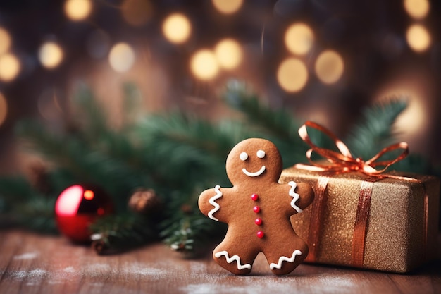 Foto biscoitos de pão de gengibre de natal e decorações