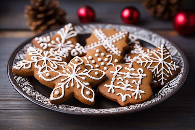 Biscoitos de pão de gengibre de natal em várias formas de férias em uma mesa em close-up